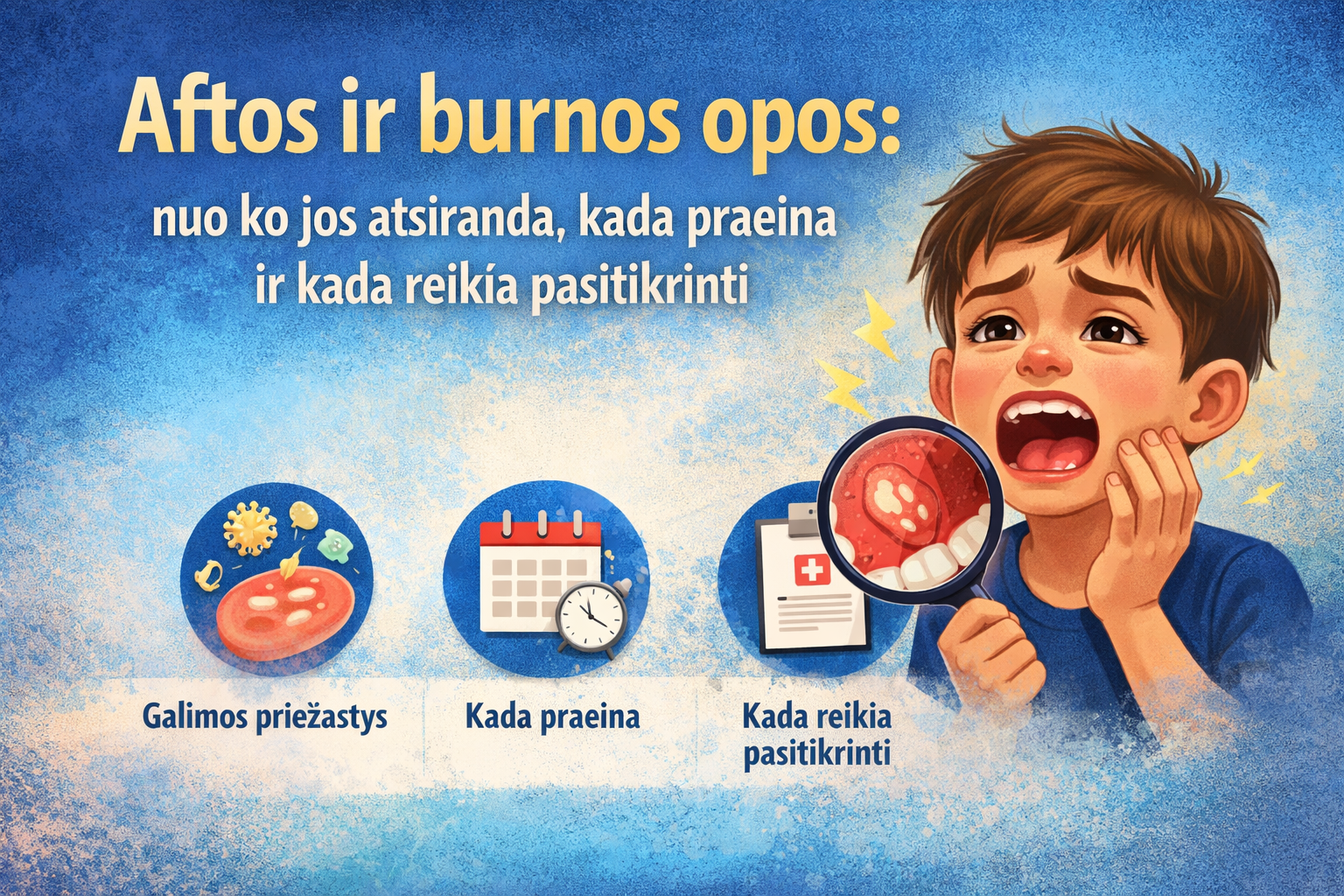 Aftos ir burnos opos: nuo ko jos atsiranda, kada praeina ir kada reikia pasitikrinti