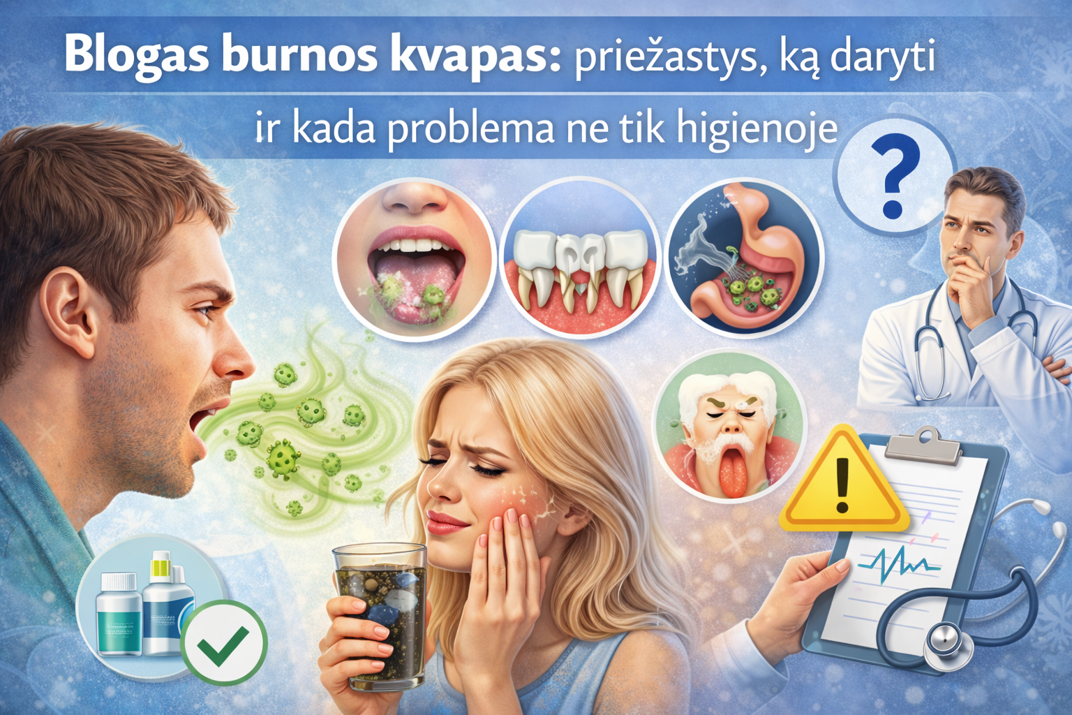 Blogas burnos kvapas: priežastys, ką daryti ir kada problema ne tik higienoje
