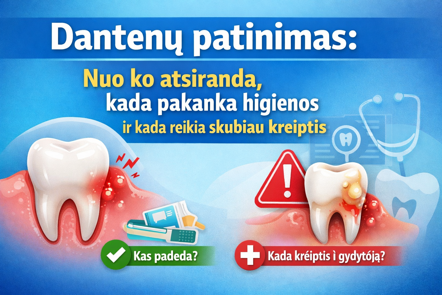 Dantenų patinimas: nuo ko atsiranda, kada pakanka higienos ir kada reikia skubiau kreiptis