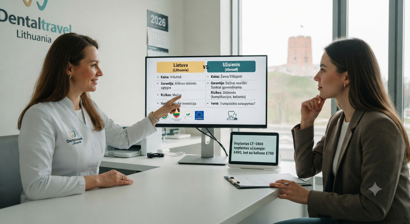 Dantų gydymas Lietuvoje ar užsienyje: kainos, rizikos ir ką realiai verta rinktis (2026)