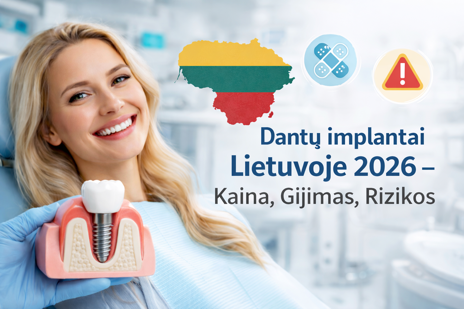 Dantų implantai Lietuvoje 2026 – Kaina, Gijimas, Rizikos