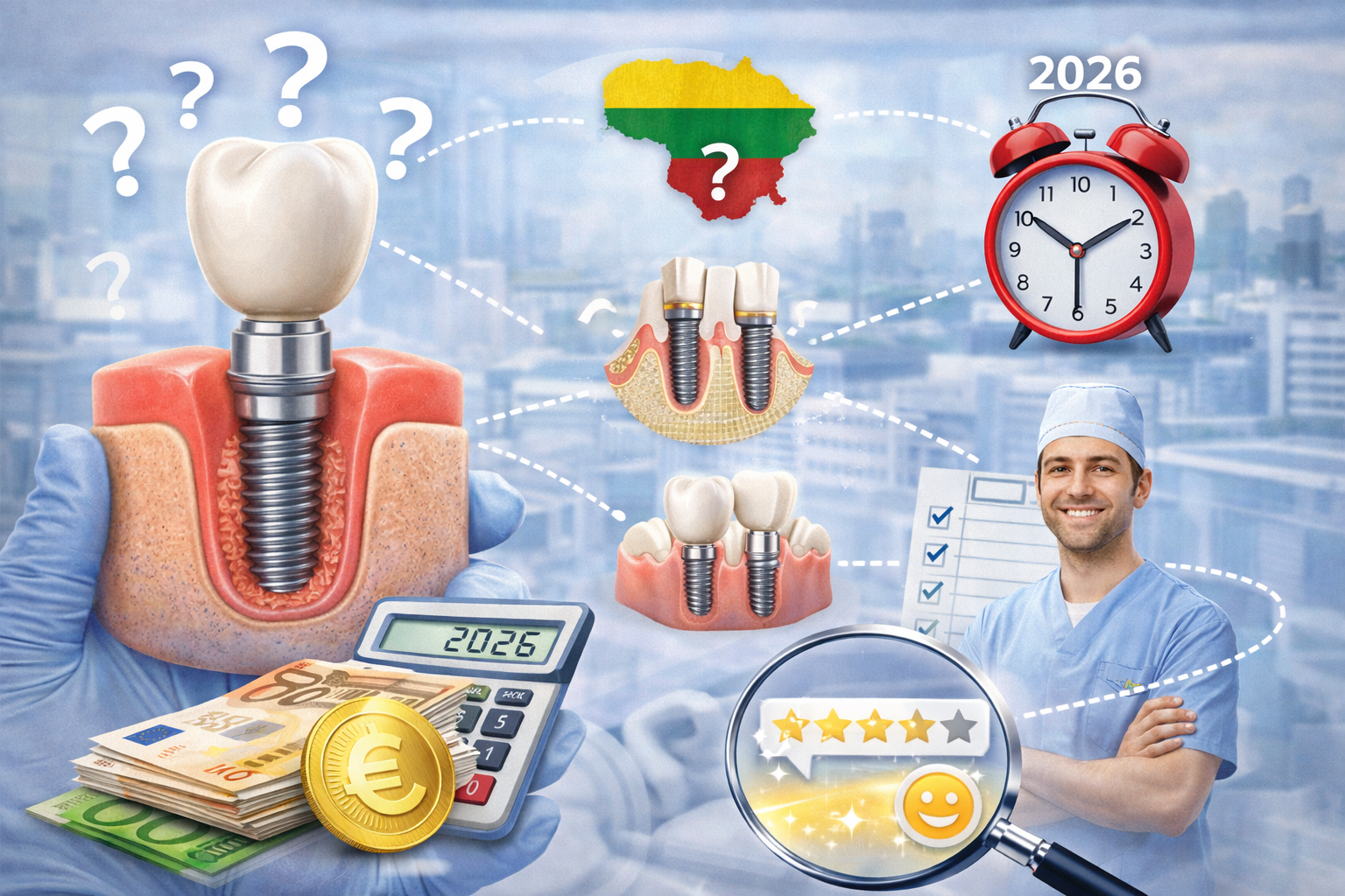 Dantų implantų kainos Lietuvoje 2026: nuo ko priklauso galutinė suma?