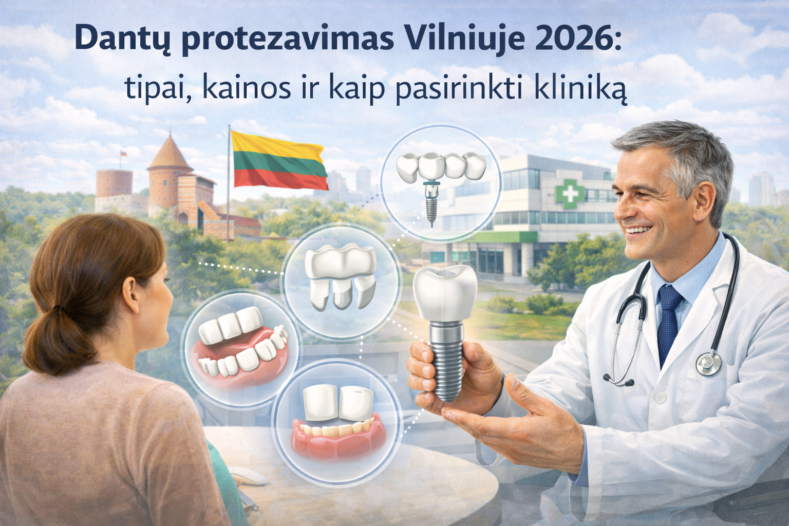 Dantų protezavimas Vilniuje 2026: tipai, kainos ir kaip pasirinkti kliniką
