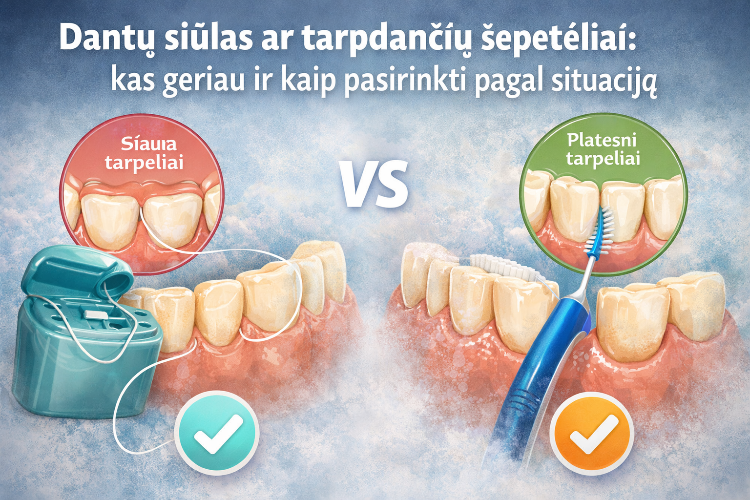 Dantų siūlas ar tarpdančių šepetėliai: kas geriau ir kaip pasirinkti pagal situaciją