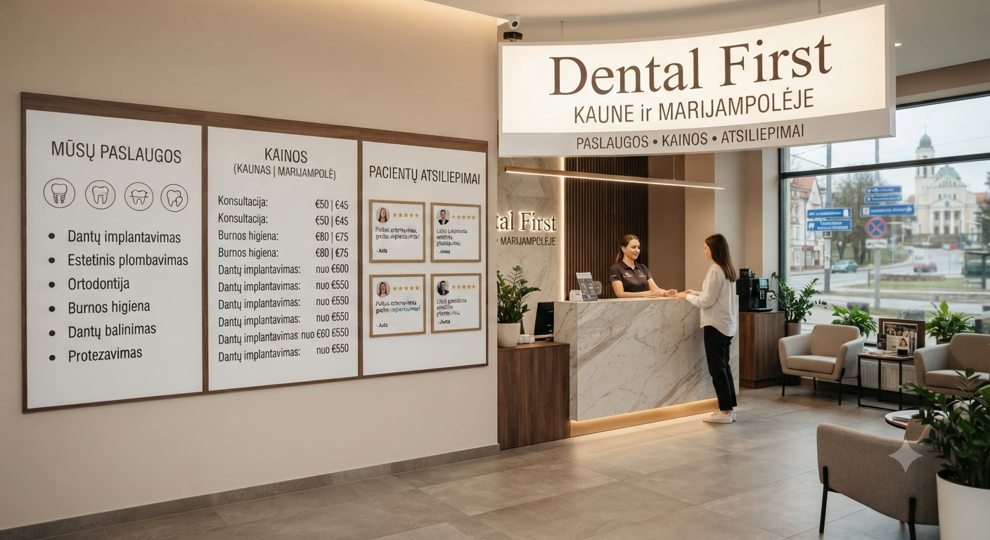 Dental First Kaune ir Marijampolėje: paslaugos, kainos ir atsiliepimai