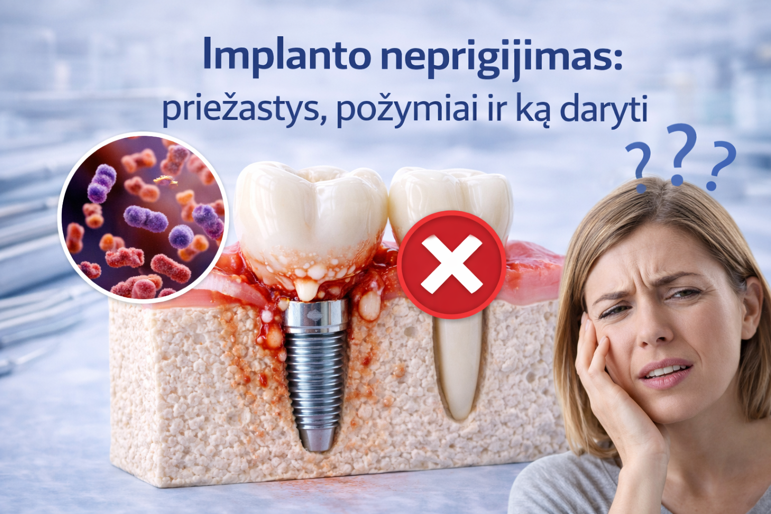 Implanto neprigijimas: priežastys, požymiai ir ką daryti