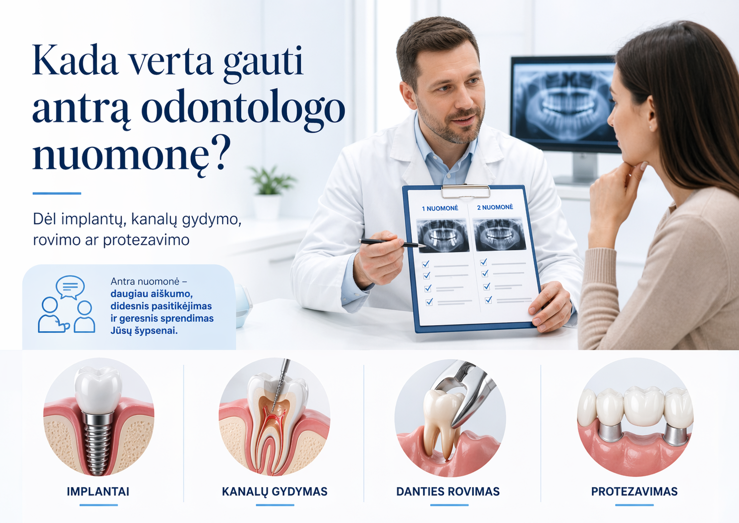 Kada verta gauti antrą odontologo nuomonę: dėl implantų, kanalų gydymo, rovimo ar protezavimo