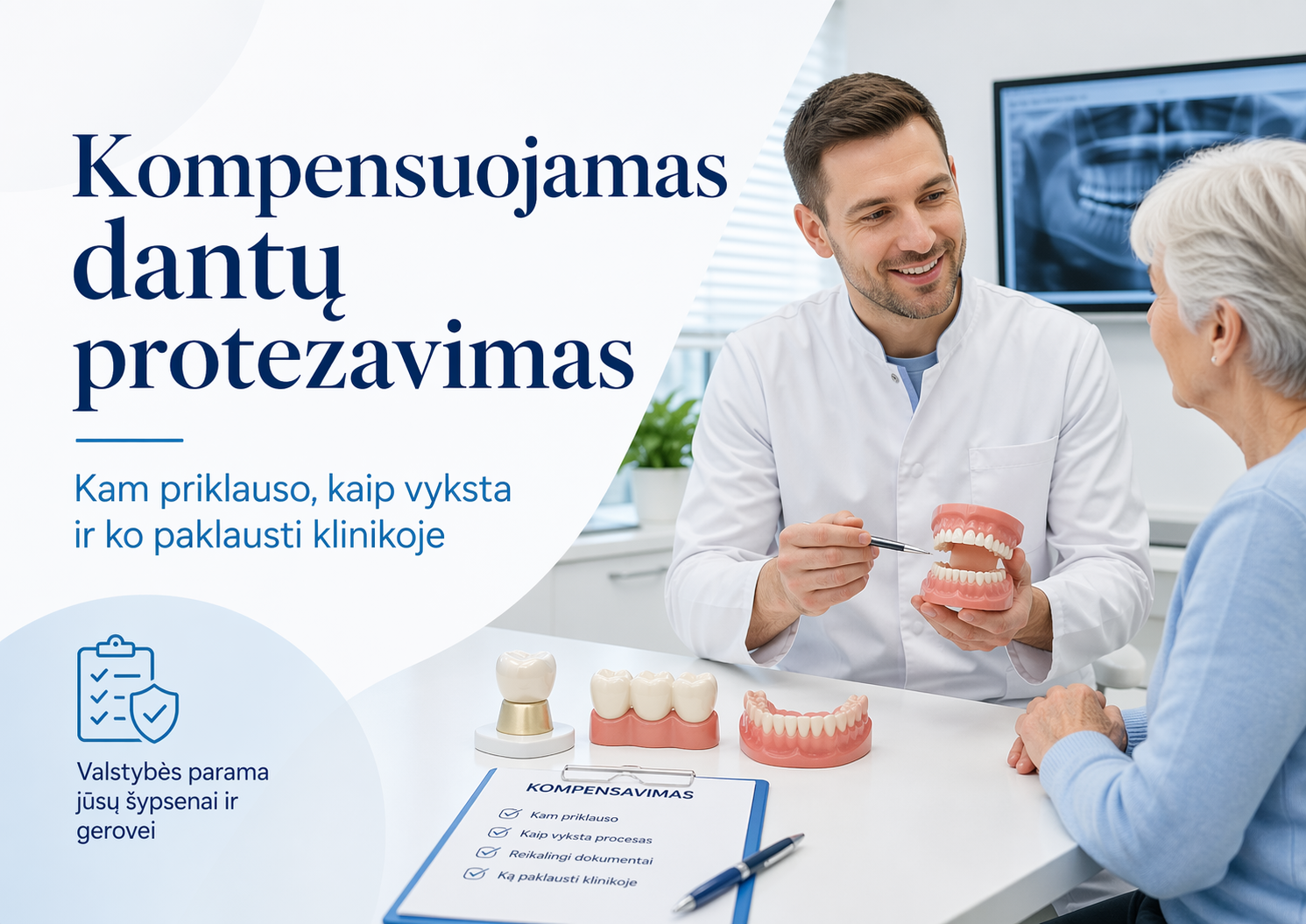 Kompensuojamas dantų protezavimas: kam priklauso, kaip vyksta ir ko paklausti klinikoje