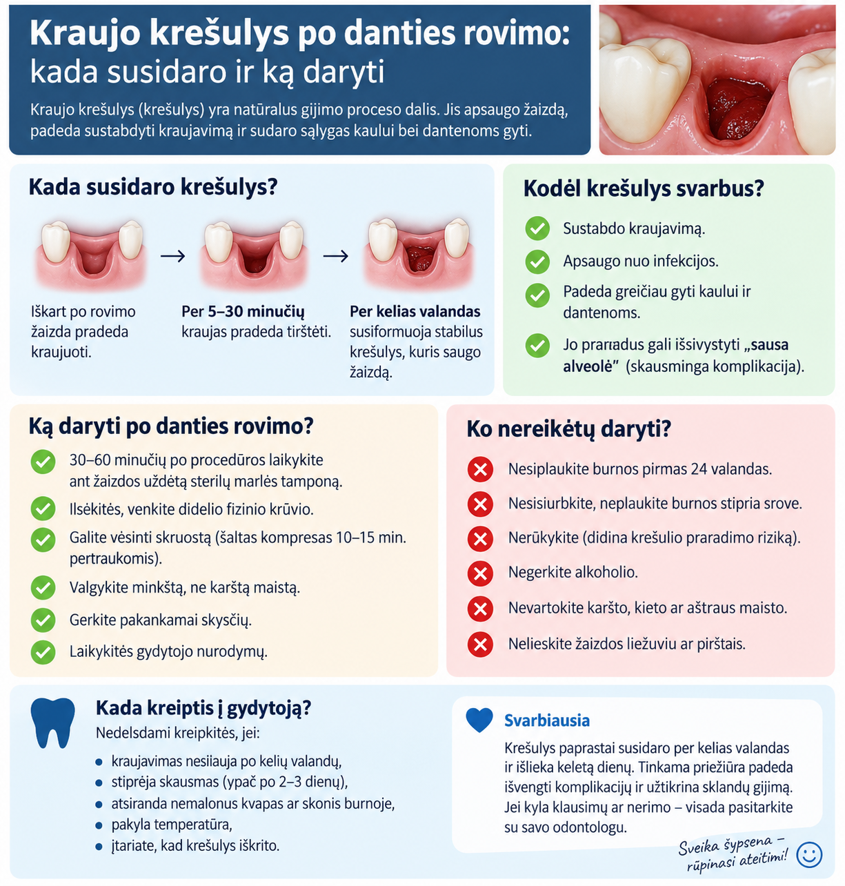 Kraujo krešulys po danties rovimo: kada susidaro ir ką daryti