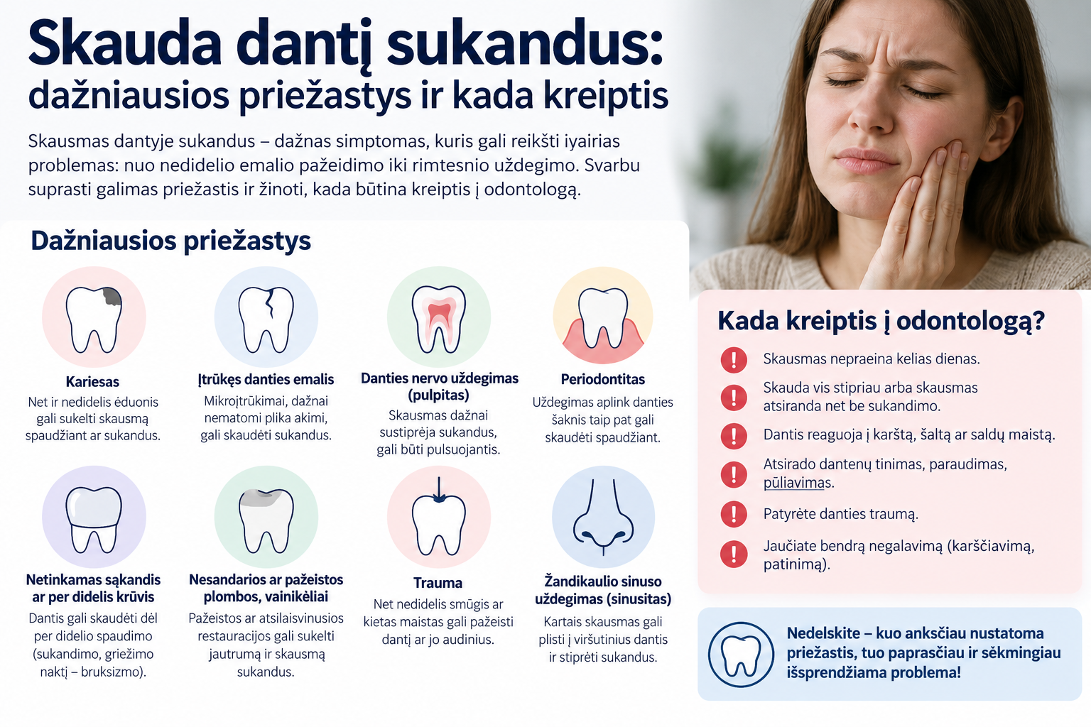 Skauda dantį sukandus: dažniausios priežastys ir kada kreiptis