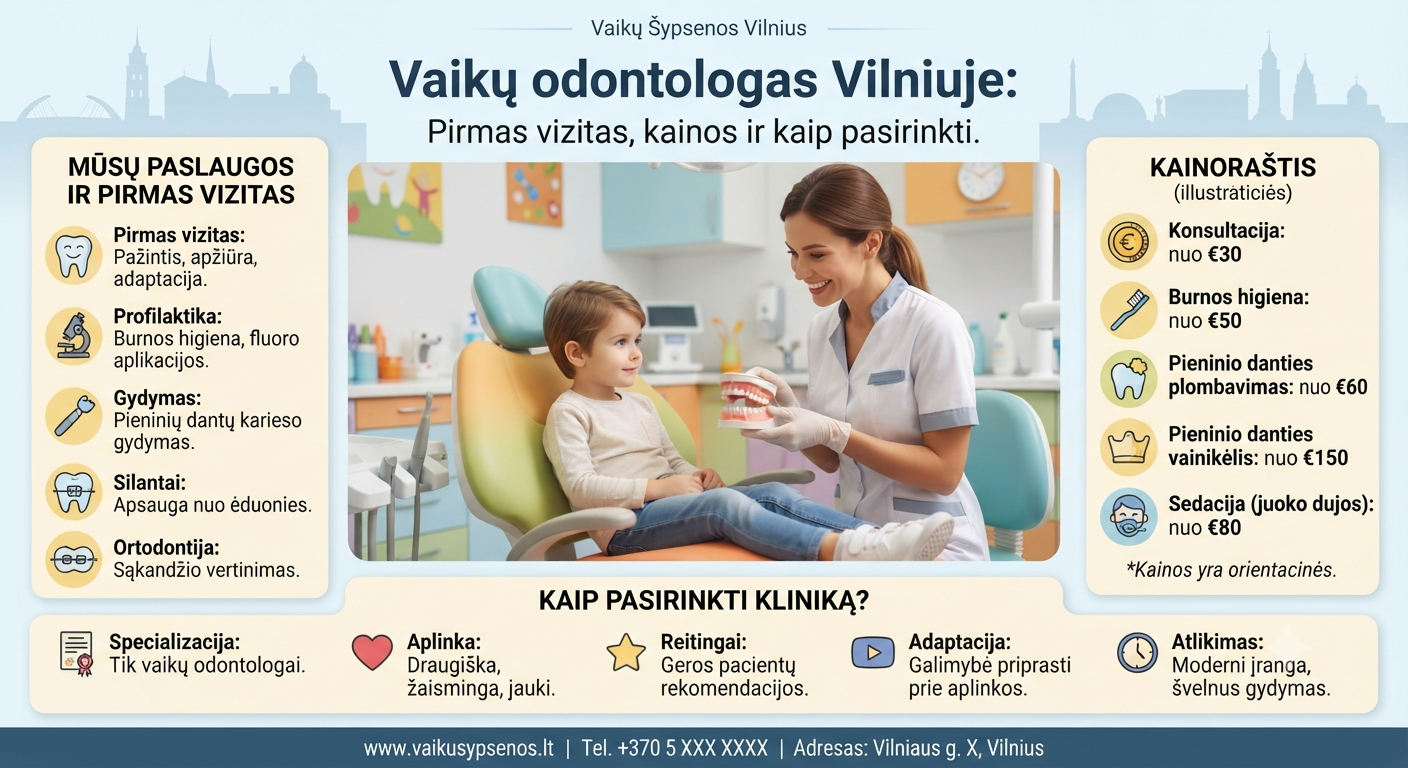 Vaikų odontologas Vilniuje: pirmas vizitas, kainos ir kaip pasirinkti